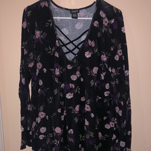 Torrid Cross Long Sleeve Babydoll Floral Top